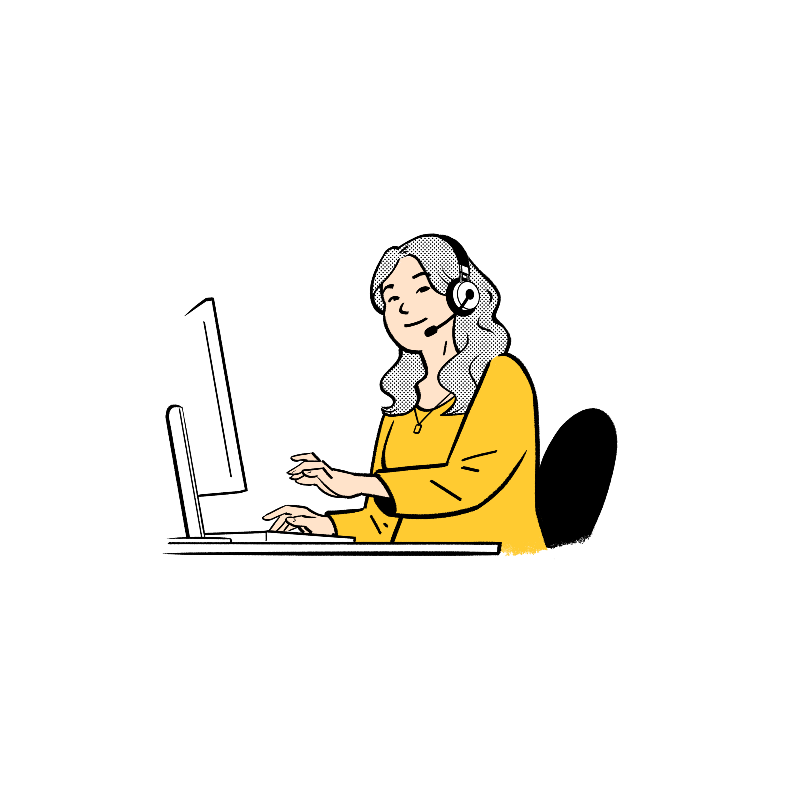 Illustration d’une spécialiste des services bancaires aux entreprises portant un casque d’écoute, assise devant un ordinateur. Elle sourit et est prête à répondre à vos demandes de renseignements concernant les services bancaires aux entreprises. »