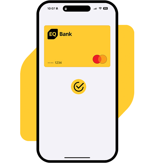 Phone screen displaying the EQ Bank Card in the mobile wallet app.